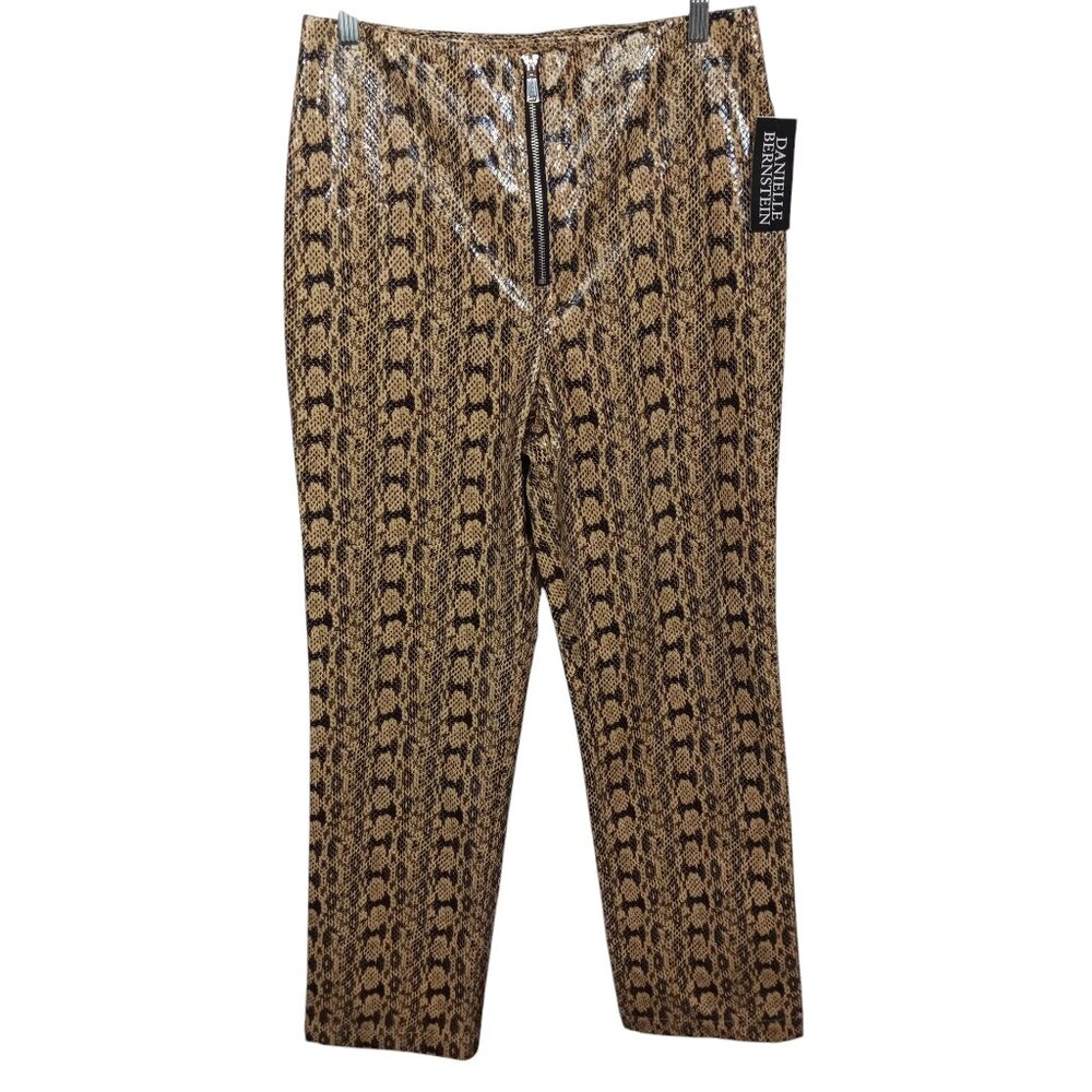 Danielle Bernstein Pants Womens 12 Brown Trousers Faux Leather Snakeskin
